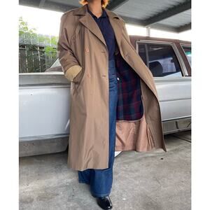 🔥VTG J. Gallery Classic Trench Coat Double Breasted Plaid Lined Corduroy Trim